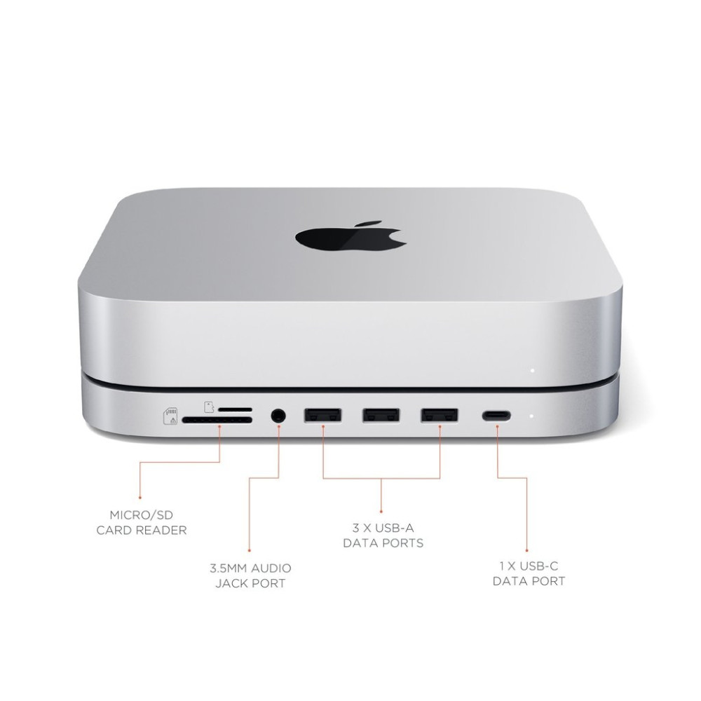 Satechi Stand Hub Βάση για Mac Mini M2 / M2 Pro 2023 / M1 2020 / Mac Studio 2023 / 2022 - Με Θήκη για SSD SATA S.2 Εξωτερικό Σκληρό Δίσκο - Με Θύρες 1 x Type-C / 3 x USB-A / 1 x 3.5mm Jack / 1 x SD & Micro SD (ST-MMSHS)