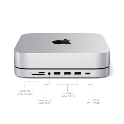 Satechi Stand Hub Βάση για Mac Mini M2 / M2 Pro 2023 / M1 2020 / Mac Studio 2023 / 2022 - Με Θήκη για SSD SATA S.2 Εξωτερικό Σκληρό Δίσκο - Με Θύρες 1 x Type-C / 3 x USB-A / 1 x 3.5mm Jack / 1 x SD & Micro SD (ST-MMSHS)
