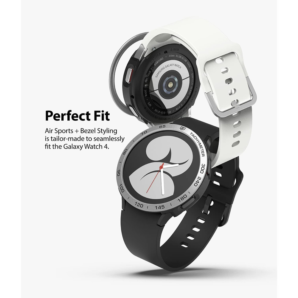 Ringke Air Sports & Bezel Styling - Σετ Θήκη TPU και Bezel / Στεφάνη - Samsung Galaxy Watch 4 40mm - Black / Silver (8809818842381)