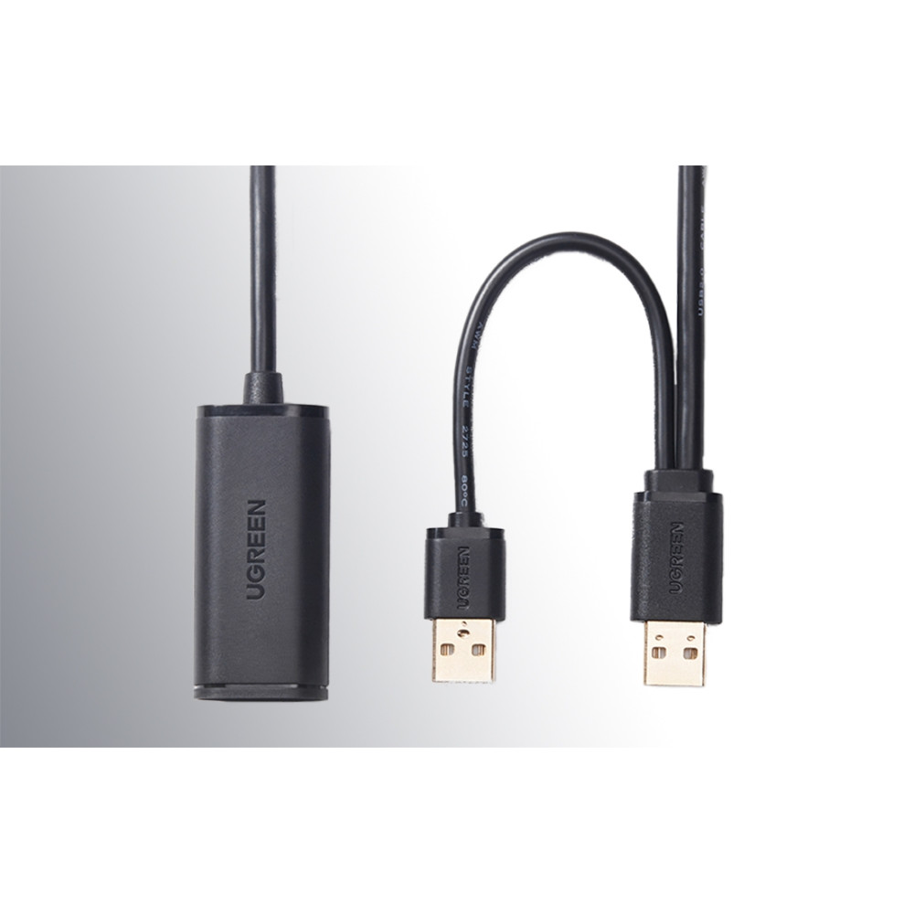 Ugreen Deluxe Computer Cable USB 2.0 - Ενεργό Καλώδιο Επέκτασης / Ενίσχυσης Σήματος - 2 x USB-A (male) σε 1 x USB-A (female) - 5m - Black (20213)