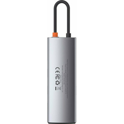 Baseus Metal Gleam Series 8 in 1 - Hub Docking Station Type-C σε 1 x Type-C / 1 x HDMI / 3 x USB 3.2 / 1 x Ethernet RJ45 / 1 x MicroSD/SD - 100W - Gray (CAHUB-CV0G)