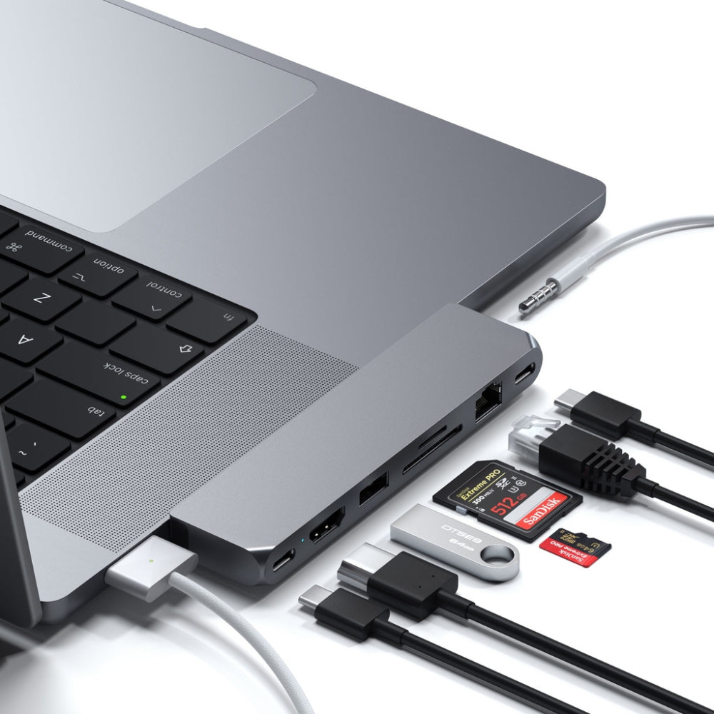 Satechi Αντάπτορας Type-C Pro Hub Max για MacBook - Με 1 x USB 4 / 1 x HDMI / 1 x USB-A 3.0 / 1 x micro/SD / 1 x Gigabit Ethernet / 1 x Type-C / 1 x 3.5mm Jack - Space Gray (ST-UCPHMXM)