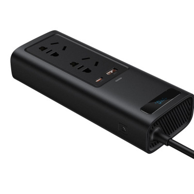 Baseus Inverter In-Car Power Supply Station - Φορτιστής Αυτοκινήτου με 1 x USB-A / 1 x Type-C / 2 x AC - 150W - Black (CRNBQ-A01)