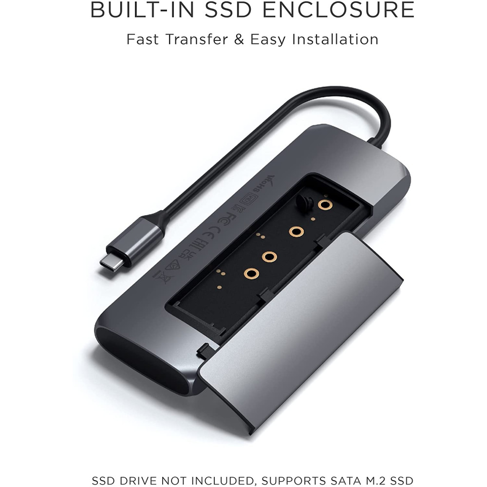 Satechi Αντάπτορας Type-C Hybrid Multiport - Με 1 x Θήκη για SSD Μ.2 SATA Εξωτερικό Σκληρό Δίσκο / 1 x 4K HDMI / 2 x USB-A 3.0 / 1 x Type-C PD - Space Gray (ST-UCHSEM)