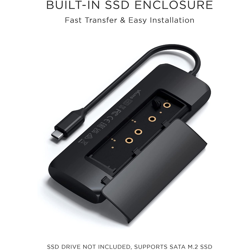 Satechi Αντάπτορας Type-C Hybrid Multiport - Με 1 x Θήκη για SSD Μ.2 SATA Εξωτερικό Σκληρό Δίσκο / 1 x 4K HDMI / 2 x USB-A 3.0 / 1 x Type-C PD - Black (ST-UCHSEK)