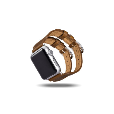iCarer Double Buckle Cuff Watch Band - Δερμάτινο Λουράκι Apple Watch Ultra2/Ultra1/SE/10/9/8/7/6/5/4 (49/46/45/44mm) - Brown (RIW114)