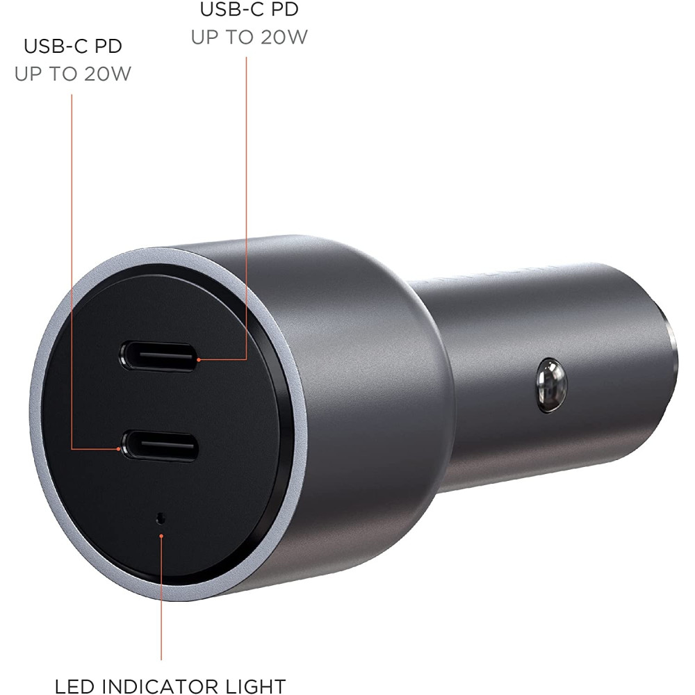 Satechi Dual USB-C PD Car Charger για iPad / iPhone - Φορτιστής Αυτοκινήτου με 2 x Type-C - 40W (ST-U2C40CCM)