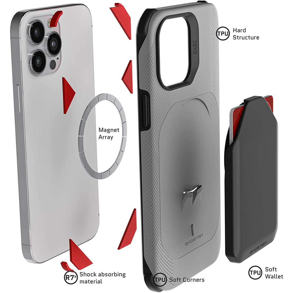 Ghostek Exec 5 - Ανθεκτική Θήκη-Πορτοφόλι MagSafe Apple iPhone 13 Pro Max - Gray (GHOCAS2837)