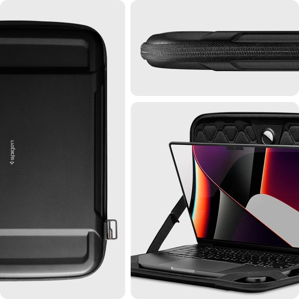 Spigen Pouch Rugged Armor Pro - Σκληρή Θήκη / Τσάντα Sleeve για Laptop 15"-16'' με Ενσωματωμένη Θήκη για Apple AirTag - Black (AFA04271)