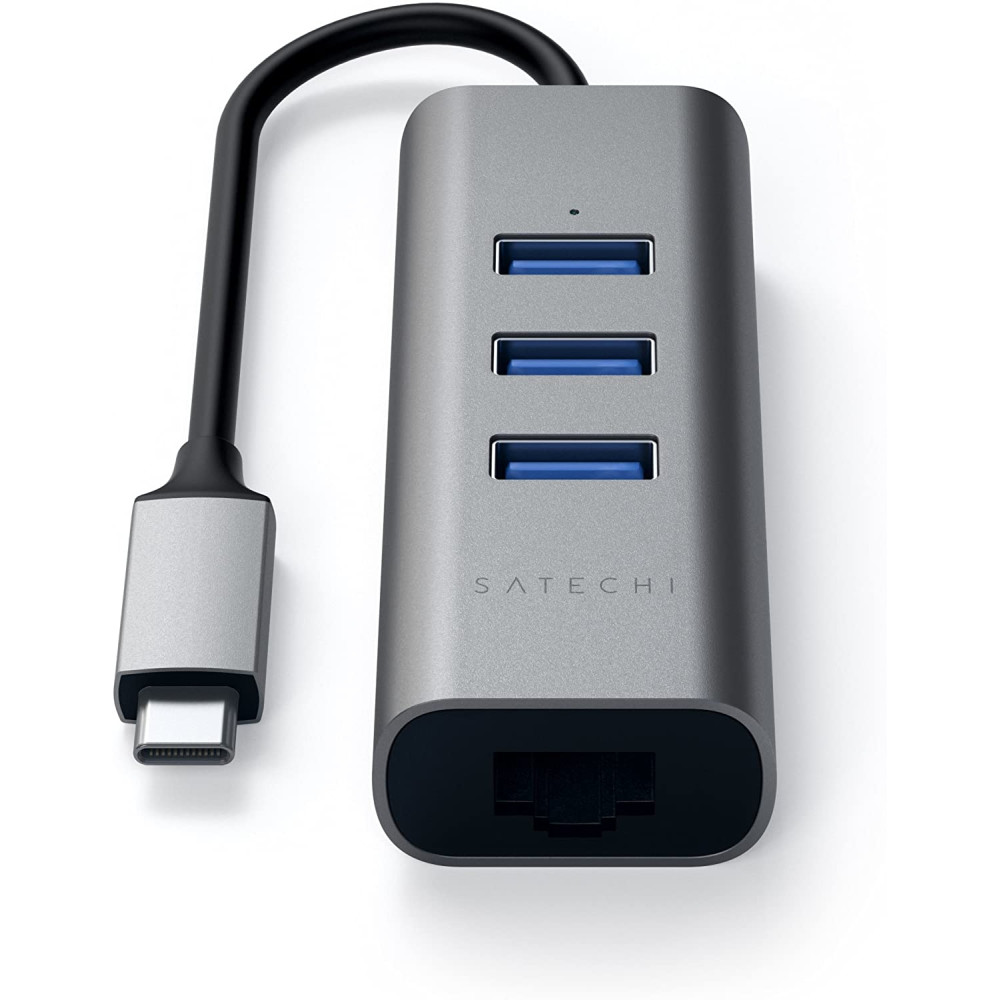 Satechi Type-C 2 in 1 USB Hub & Ethernet - Αντάπτορας Αλουμινίου Με 3 x USB-Α / 1 x Ethernet - Space Gray (ST-TC2N1USB31AM)