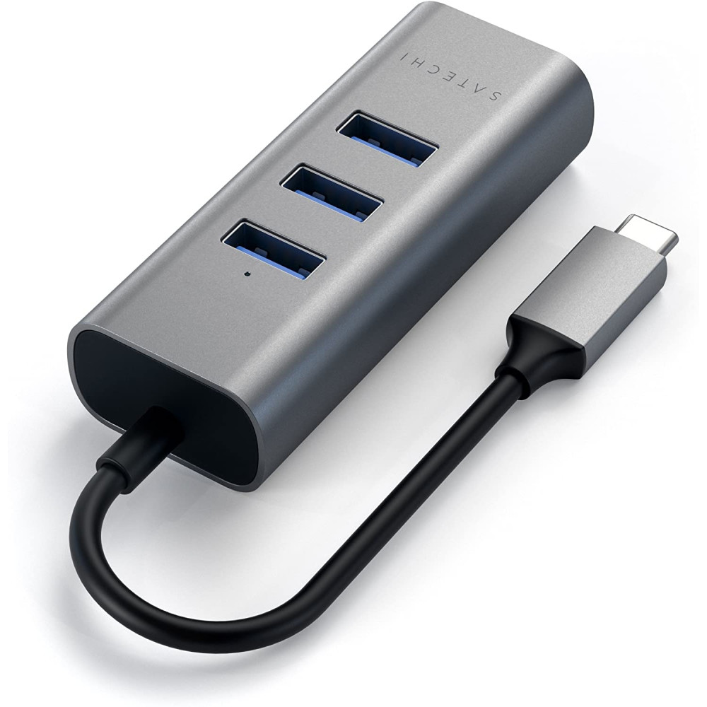 Satechi Type-C 2 in 1 USB Hub & Ethernet - Αντάπτορας Αλουμινίου Με 3 x USB-Α / 1 x Ethernet - Space Gray (ST-TC2N1USB31AM)