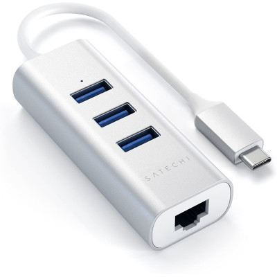 Satechi Type-C 2 in 1 USB Hub & Ethernet - Αντάπτορας Αλουμινίου Με 3 x USB-Α / 1 x Ethernet - Silver (ST-TC2N1USB31AS)