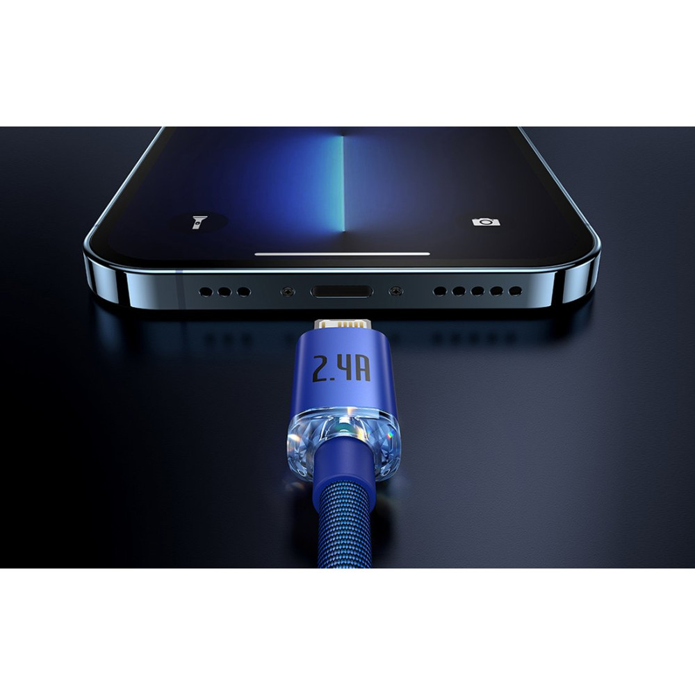 Καλώδιο Baseus Crystal Shine Series Φόρτισης και Μεταφοράς Δεδομένων USB-A σε Lightning 2.4A 120cm - Blue (CAJY000003)