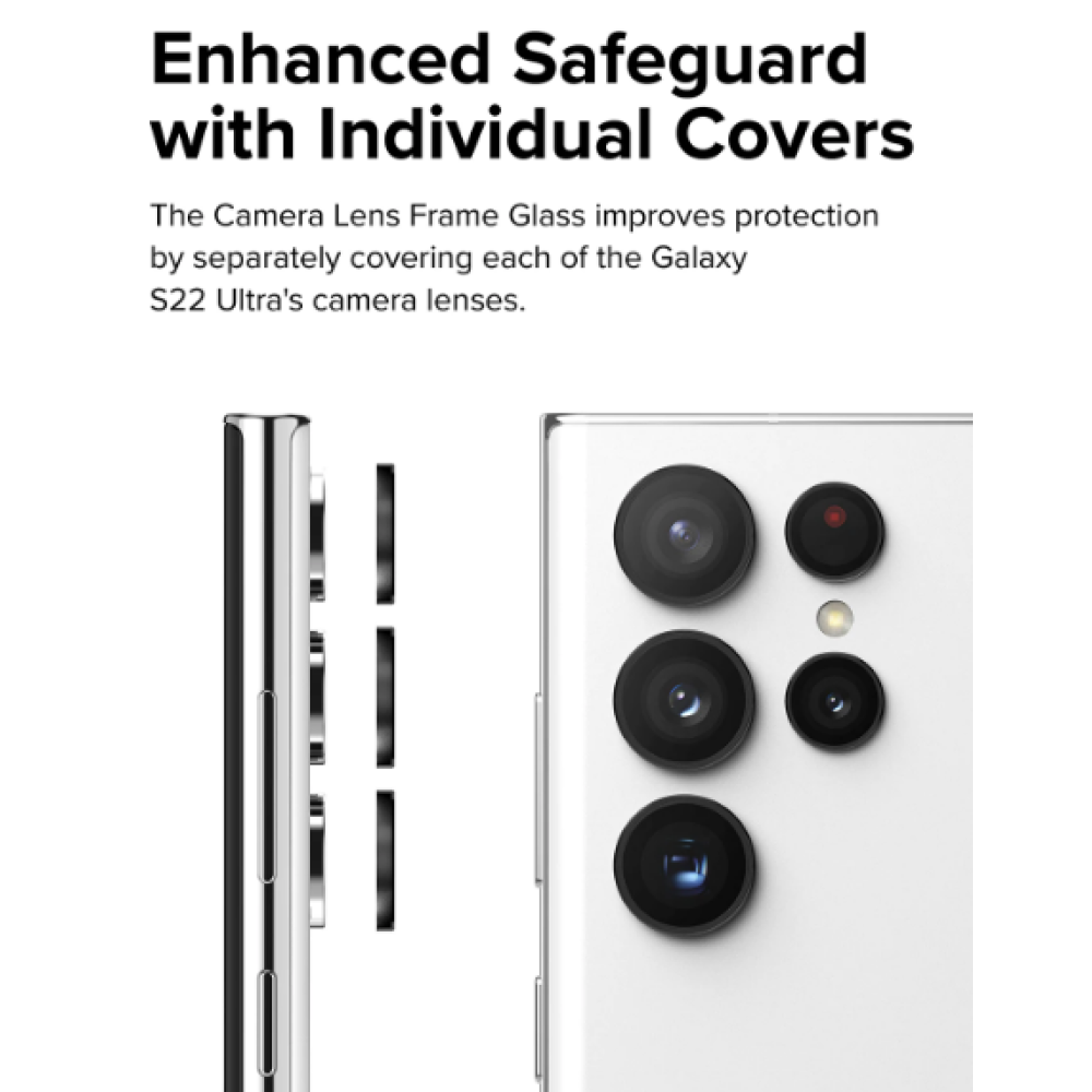 Ringke Camera Lens Frame Glass - Αντιχαρακτικό Γυαλί Προστασίας για Φακό Κάμερας - Samsung Galaxy S22 Ultra 5G - Black (8809848207419)