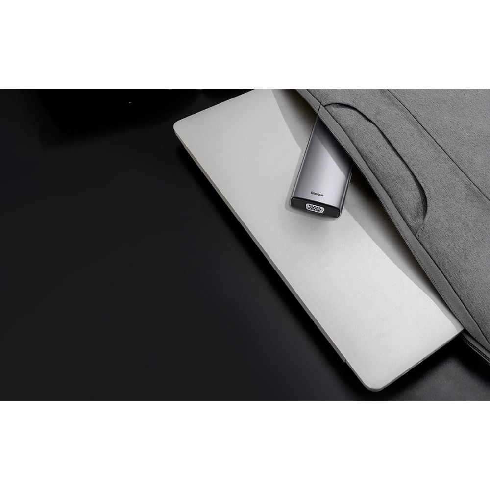 Baseus Metal Gleam Series 9 in 1 - Hub Docking Station Type-C σε 1 x Type-C / 1 x HDMI / 3 x USB 3.0 / 1 x Ethernet RJ45 / 1 x SD / 1 x TF / 1 x VGA - 100W - Space Gray (CAHUB-CU0G)