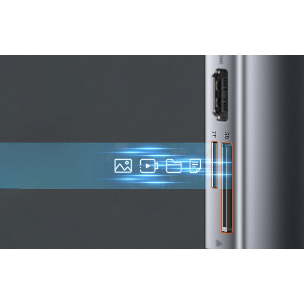 Baseus Metal Gleam Series 9 in 1 - Hub Docking Station Type-C σε 1 x Type-C / 1 x HDMI / 3 x USB 3.0 / 1 x Ethernet RJ45 / 1 x SD / 1 x TF / 1 x VGA - 100W - Space Gray (CAHUB-CU0G)