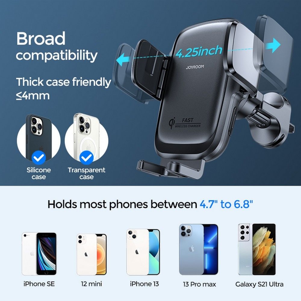 Joyroom JR-ZS243 Βάση Ασύρματης Φόρτισης για Κινητά 4.7" - 6.8" για Αεραγωγούς Αυτοκινήτου με Ρυθμιζόμενο Βραχίονα - 15W - Black (6941237179715)