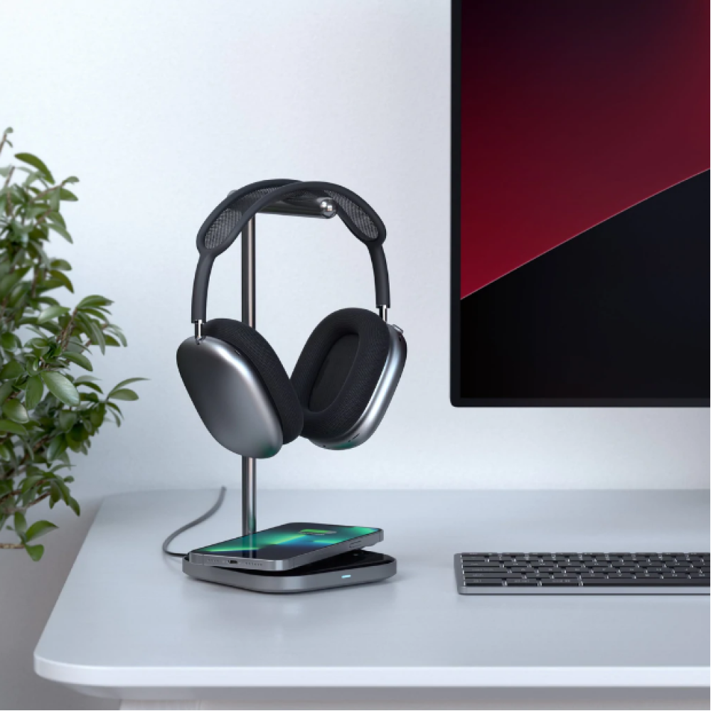 Satechi 2 in 1 Headphone Stand and Wireless Charger - Βάση Στήριξης & Φόρτισης Airpods Max με 1 x Type-C και Ασύρματη Φόρτιση MagSafe για iPhone 14 / 13 / 12 - 7.5W - Space Gray (ST-UCHSMCM)