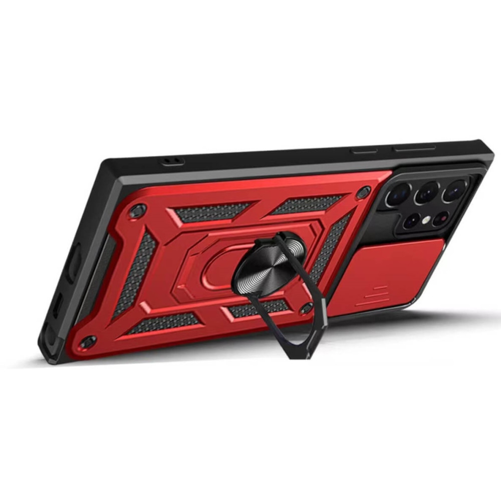 Bodycell Armor Slide - Ανθεκτική Θήκη Samsung Galaxy S22 Ultra 5G με Κάλυμμα για την Κάμερα & Μεταλλικό Ring Holder - Red (5206015014499)