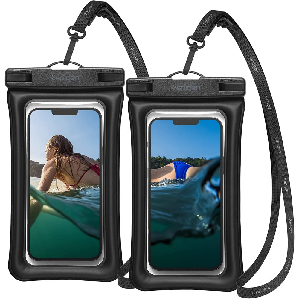 Spigen A610 Aqua Shield Universal Waterproof Floating Case - Αδιάβροχη Θήκη για Κινητά έως 6.8'' - IPX8 - Black - 2 Τεμάχια (AMP04527)