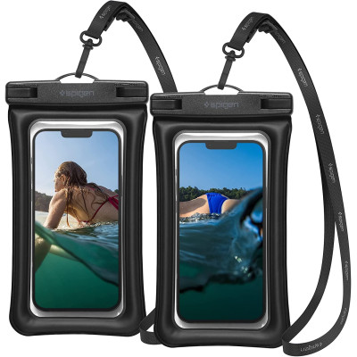 Spigen A610 Aqua Shield Universal Waterproof Floating Case - Αδιάβροχη Θήκη για Κινητά έως 6.8'' - IPX8 - Black - 2 Τεμάχια (AMP04527)