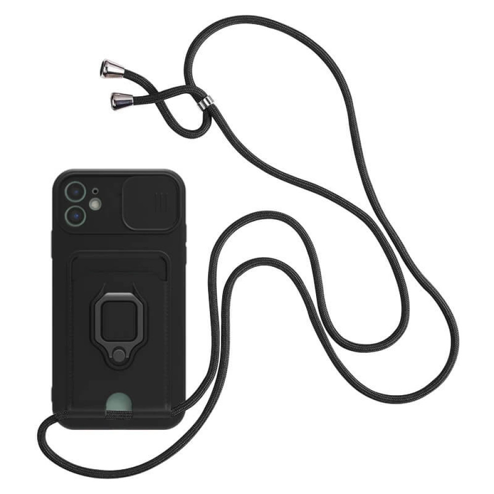 Bodycell Multifunction - Ανθεκτική Θήκη Apple iPhone 11 με Λουράκι Λαιμού / Κάλυμμα Κάμερας / Ring Holder / Υποδοχή Κάρτας - Black (5206015003097)