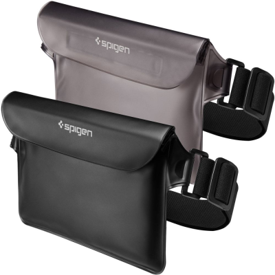 Spigen A620 Aqua Shield Waterproof Pouch Bag - Universal Αδιάβροχη Τσάντα Μέσης - IPX8 - 20 x 12 cm - Solid Black / Transparent Black - 2 Τεμάχια (AMP04531)