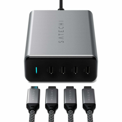 Satechi USB-C 4-Port GaN Charger - Φορτιστής Τοίχου με Βάση Στήριξης - Με 4 x Type-C PD - 165W - Space Grey (ST-UC165GM-EU)