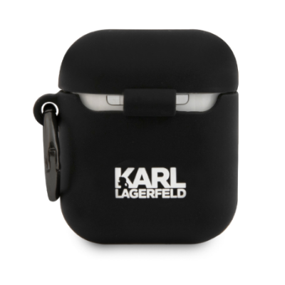 Karl Lagerfeld Embossed Logo Choupette Head Collection - Θήκη Σιλικόνης για AirPods 2nd Gen / 1st Gen - Black (KLACA2SILCHBK)