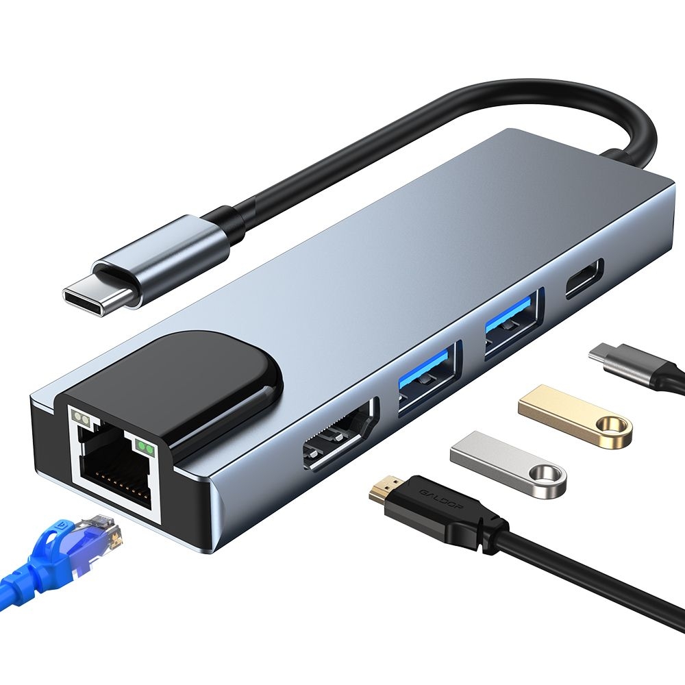 Tech-Protect V3 Hub Adapter 5 in 1 - Type-C Αντάπτορας Αλουμινίου Με 2 x USB-A / 1 x Type-C / 1 x 4K HDMI / 1 x Ethernet RJ45 - Grey (9589046919312)