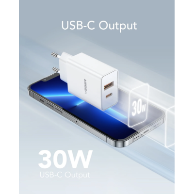 Veger Fast Charger - Ταχυφορτιστής Ταξιδιού / Αντάπτορας Με 1x Type-C / 1 x USB-A - 30W - White (VLS302U)