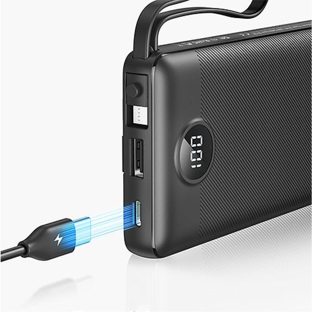 Veger PowerBank C10 - Φορητή Μπαταρία Φόρτισης με Ενσωματωμένα Καλώδια Type-C / USB-A / Lightning / MicroUSB και 1 x USB-A Θύρα - 10000mAh - Black (VP1116)