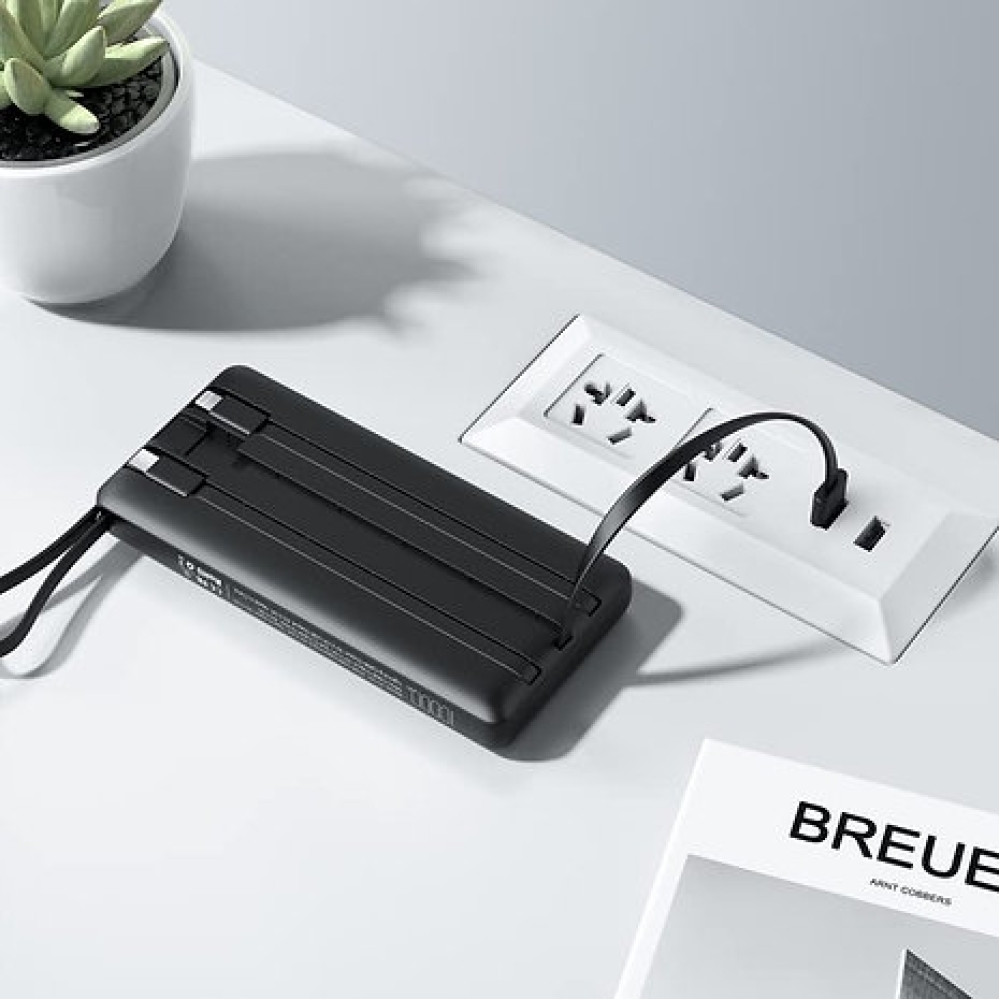 Veger PowerBank C10 - Φορητή Μπαταρία Φόρτισης με Ενσωματωμένα Καλώδια Type-C / USB-A / Lightning / MicroUSB και 1 x USB-A Θύρα - 10000mAh - Black (VP1116)