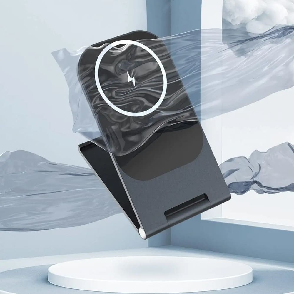 Veger Y56 Μαγνητική Αναδιπλούμενη Βάση Αλουμινίου Ασύρματης Φόρτισης Qi & MagSafe - 15W - Tarnish (6970453555393)