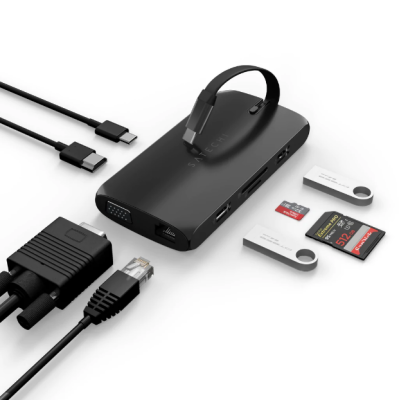 Satechi Αντάπτορας USB-C On The Go Multiport με 2 x Type-C / 2 x USB-A 3.0 / 1 x Gigabit Ethernet / 1 x HDMI 4K / 1 x VGA 1080P / 1 x SD & MicroSD - Black (ST-UCMBAK)