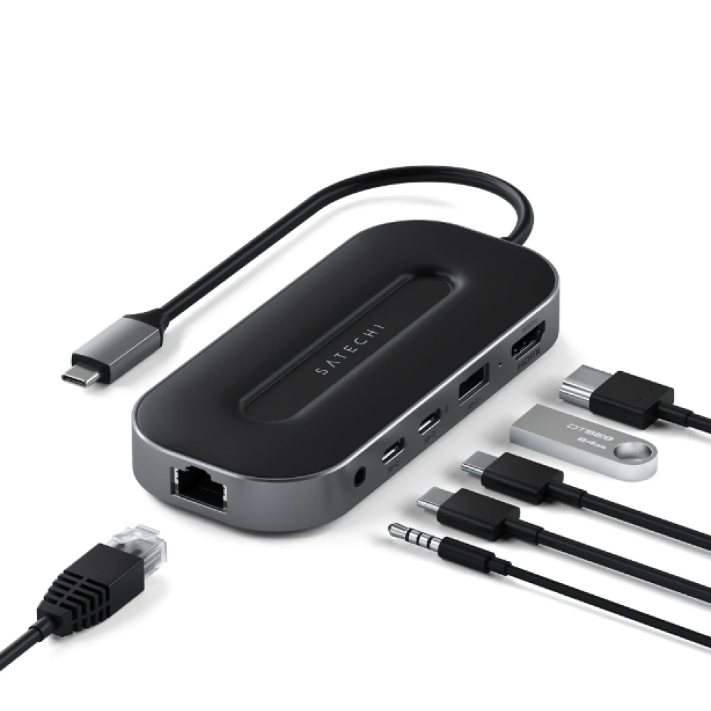 Satechi USB4 Multiport W2.5G Ethernet Αντάπτορας με 2 x Type-C / 1 x Ethernet / 1 x USB-A / 1 x HDMI 8K / 1 x 3.5mm Jack - Space Gray (ST-U4MGEM)