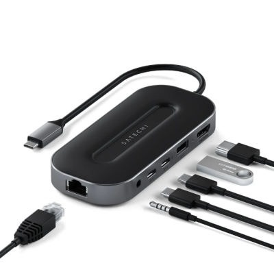 Satechi USB4 Multiport W2.5G Ethernet Αντάπτορας με 2 x Type-C / 1 x Ethernet / 1 x USB-A / 1 x HDMI 8K / 1 x 3.5mm Jack - Space Gray (ST-U4MGEM)