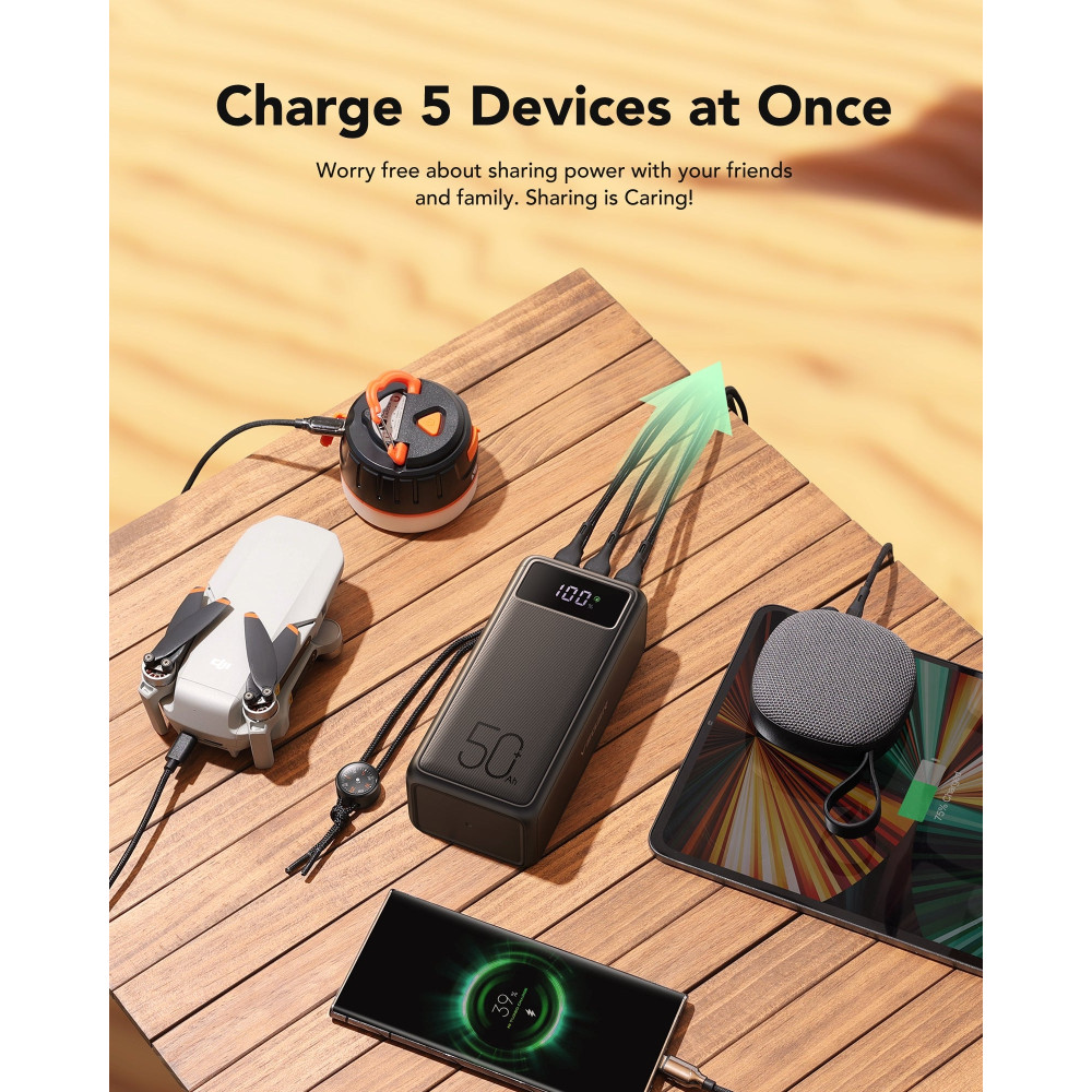 Veger Tank Boost PowerBank με Ψηφιακή Οθόνη LED / Φακό & Πυξίδα - Φορητή Μπαταρία Φόρτισης με 3 x USB-Α / 2 x Type-C - 56000mAh - 100W - Black (VP5001C)