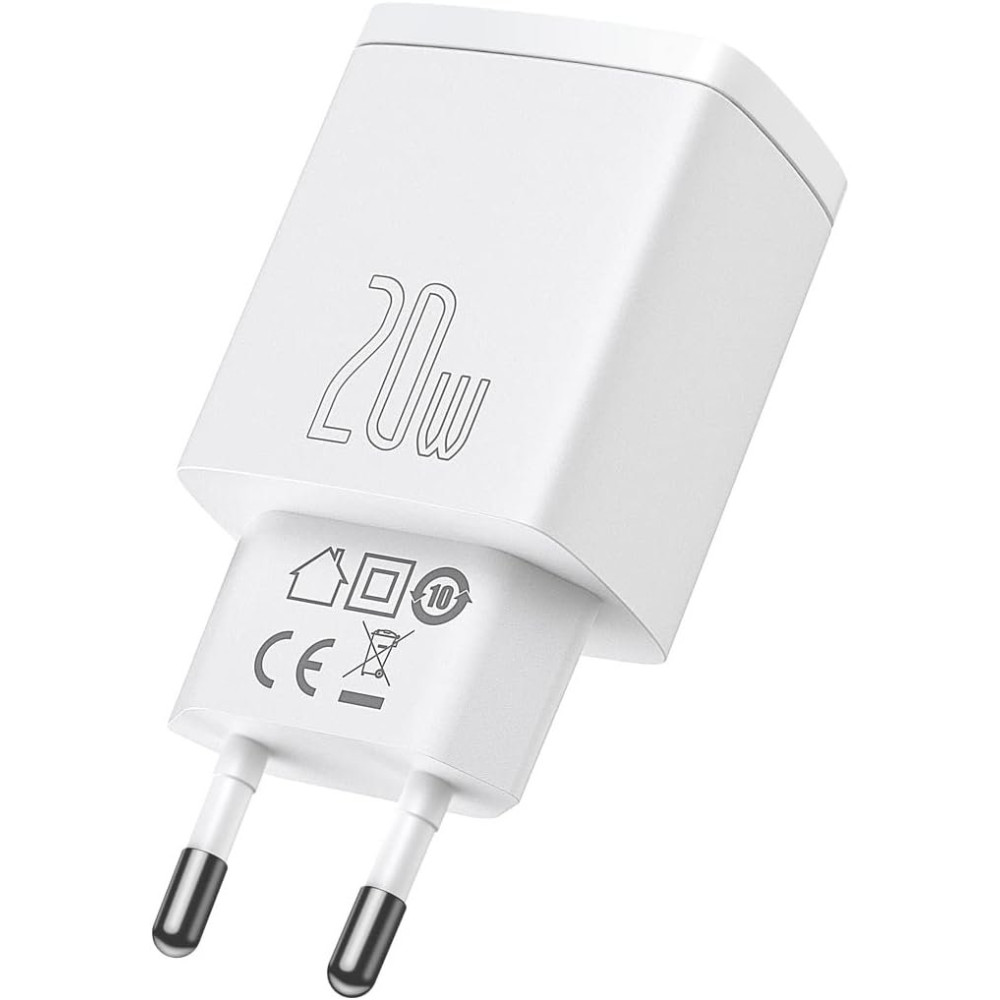 Φορτιστής Baseus Compact Quick Charger Γρήγορος Ταξιδιού με 1 x USB-A / 1 x Type-C 20W - White (CCXJ-B02)