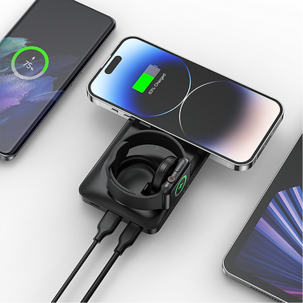 Veger MagMulti Wireless PowerBank - Ασύρματο PowerBank με MagSafe & Qi 15W για iPhone / Apple Watch / AirPods - 10000mAh με 1 x USB-A / 1 x Type-C - 22.5W - Black (W1156)