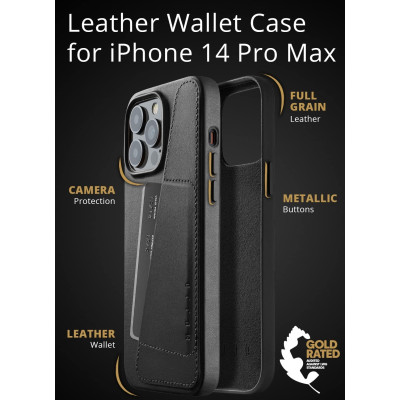 MUJJO Full Leather Wallet Case - Δερμάτινη Θήκη-Πορτοφόλι Apple iPhone 14 Pro Max - Black (MUJJO-CL-030-BK)