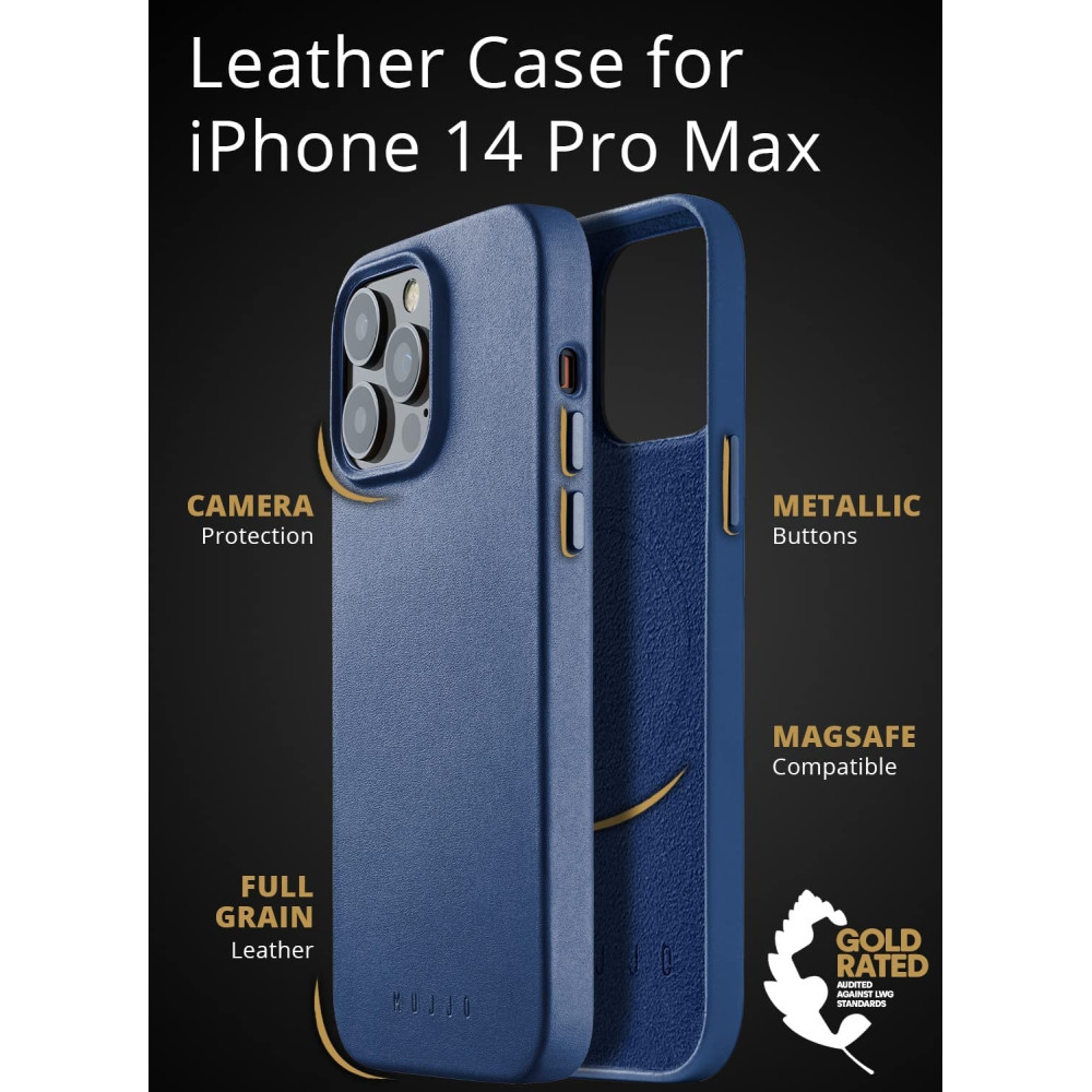 MUJJO Full Leather Case - Δερμάτινη Θήκη MagSafe - Apple iPhone 14 Pro Max - Blue (MUJJO-CL-029-BL)