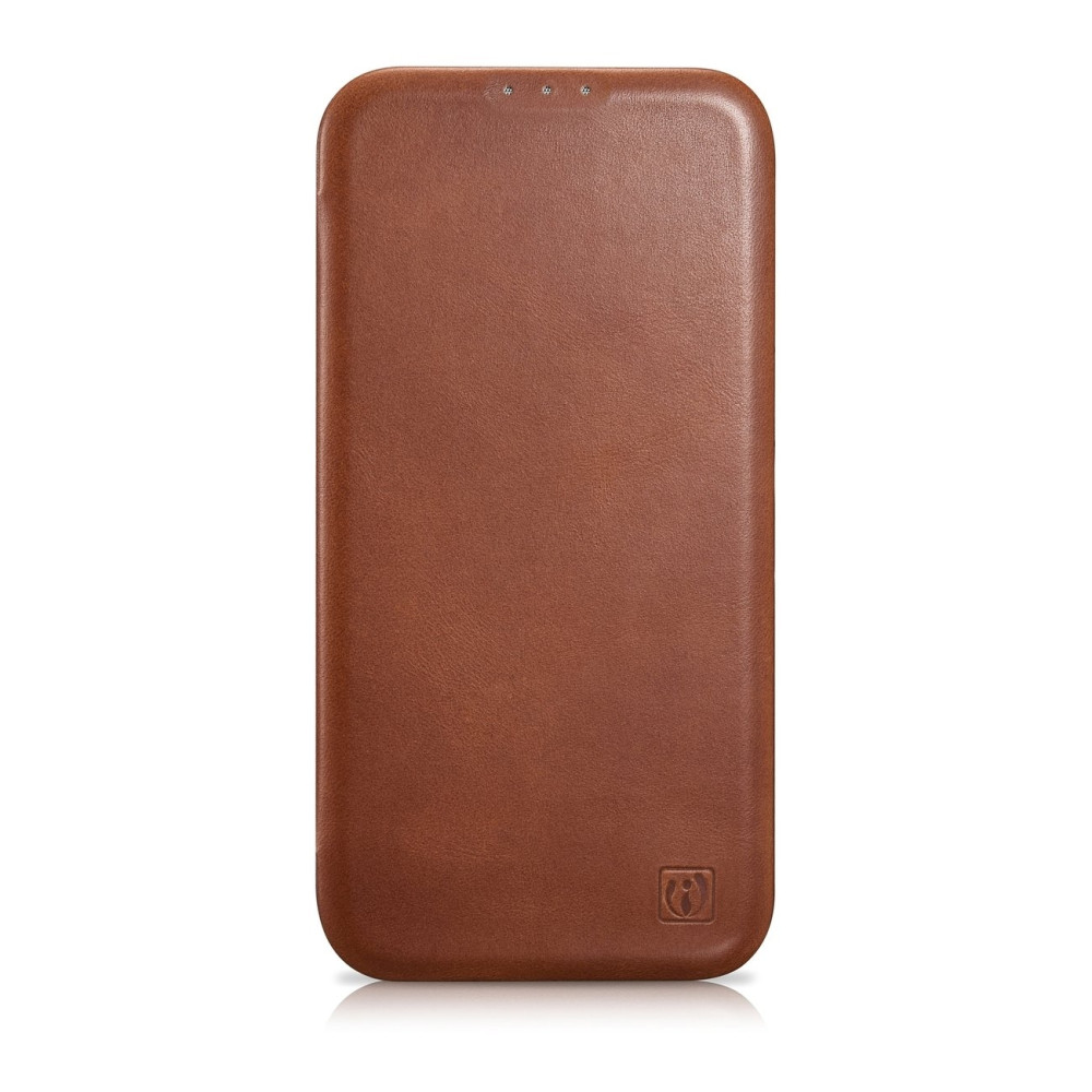 iCarer Curved Edge Oil Wax Leather Folio - Δερμάτινη MagSafe Flip Θήκη-Πορτοφόλι - Apple iPhone 14 Plus - Brown (AKI14220707-BN)