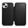 iCarer Curved Edge Oil Wax Leather Folio - Δερμάτινη MagSafe Flip Θήκη-Πορτοφόλι - Apple iPhone 14 - Black (AKI14220705-BK)