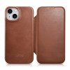 iCarer Curved Edge Oil Wax Leather Folio - Δερμάτινη MagSafe Flip Θήκη-Πορτοφόλι - Apple iPhone 14 - Brown (AKI14220705-BN)