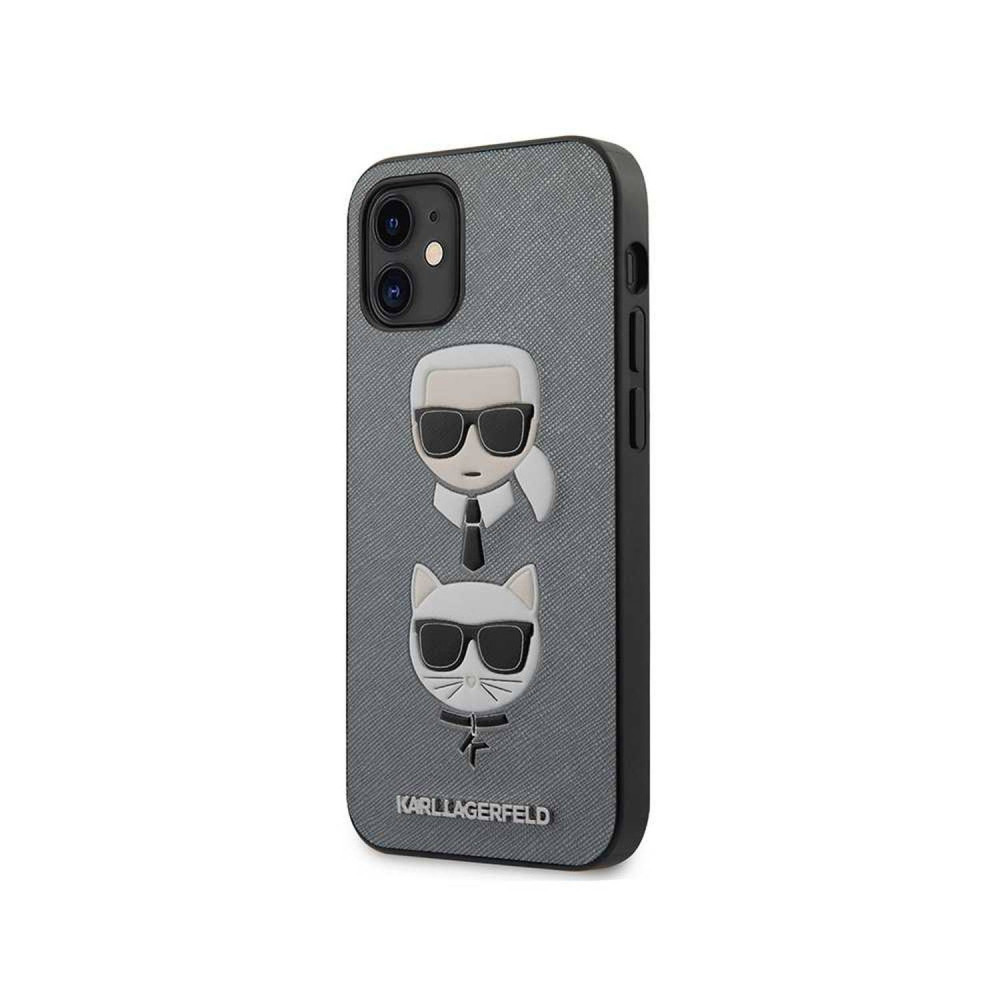 Karl Lagerfeld Saffiano Ikonik Karl's & Choupette's Head - Θήκη Apple iPhone 12 mini - Silver (KLHCP12SSAKICKCSL)