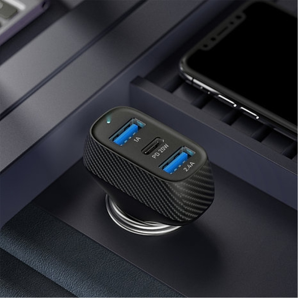 Veger CC271 Triple Port Fast Car Charger - Γρήγορος Φορτιστής Αυτοκινήτου με 2 x USB-A / 1 x Type-C - 37W - Black (6970453555430)
