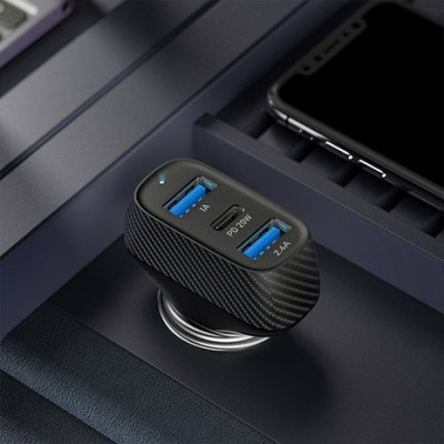 Veger CC271 Triple Port Fast Car Charger - Γρήγορος Φορτιστής Αυτοκινήτου με 2 x USB-A / 1 x Type-C - 37W - Black (6970453555430)