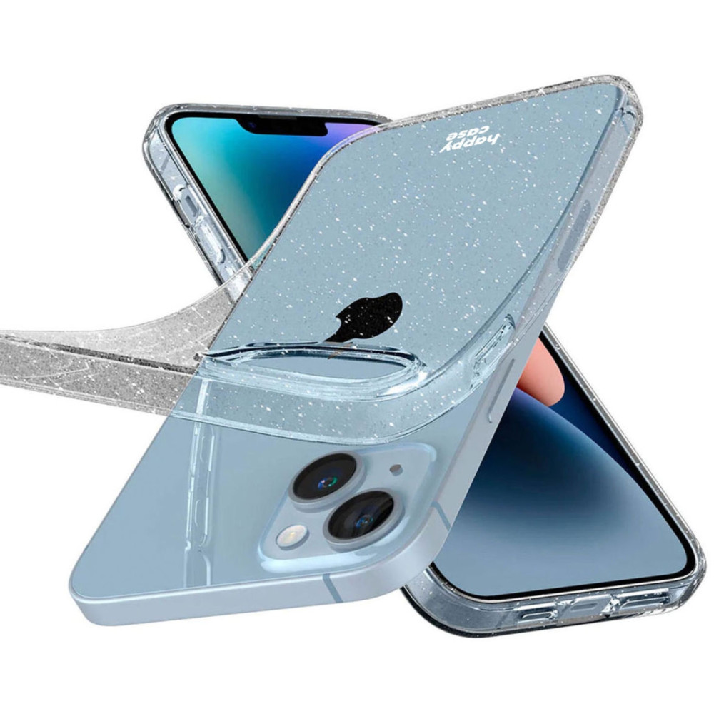 HappyCase Διάφανη Θήκη Σιλικόνης Apple iPhone 14 - Glitter Print (8719246375347)