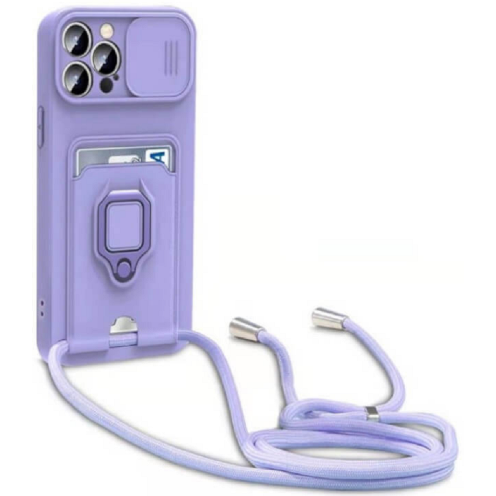 Bodycell Multifunction - Ανθεκτική Θήκη Apple iPhone 14 Pro Max με Λουράκι Λαιμού / Κάλυμμα Κάμερας / Ring Holder / Υποδοχή Κάρτας - Purple (5206015016417)